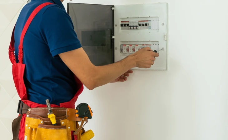 Réparateur d'homme réalisant un projet d'électricité à la maison